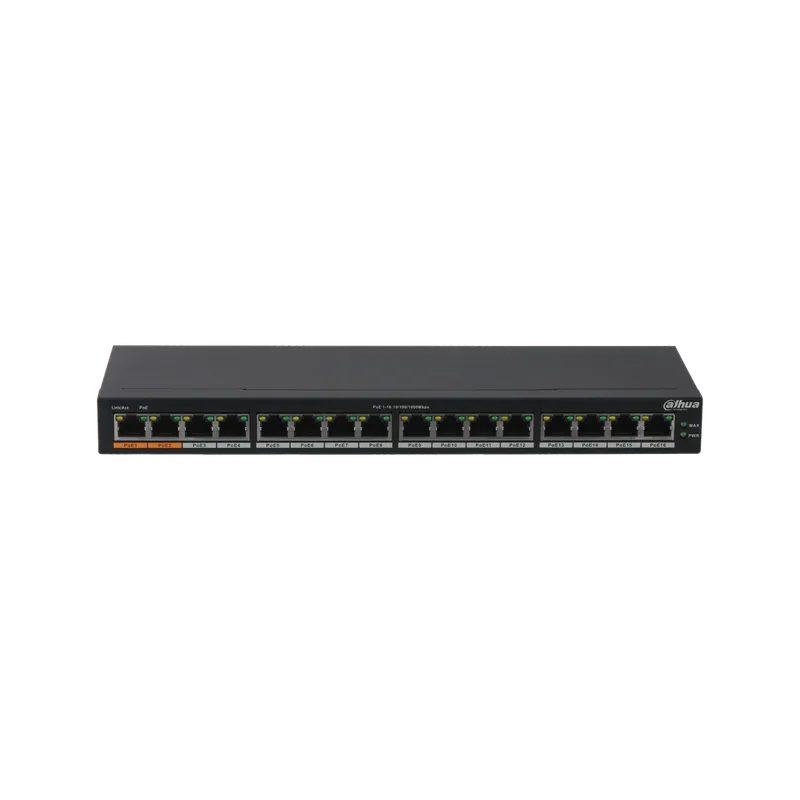 DH-PFS3016-16GT-190. SWitch PoE 16 puertos Gb 2 puertos Hi-PoE Standard, 190W.