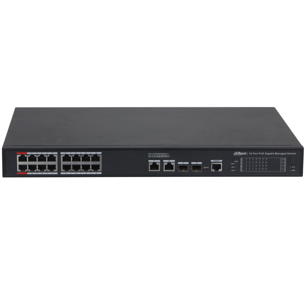 DH-S4220-16GT-190. Switch Dahua 16 puertos PoE Gigaethernet 2 Puertos Gigaethernet 2 puertos SFP 1Gb
