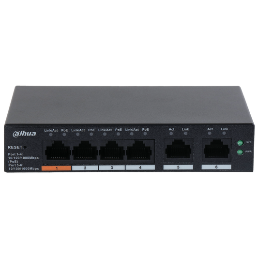DH-CS4006-4GT-60. Switch Cloud Dahua 6 puertas Gigabit 4xPoe 2 Uplink