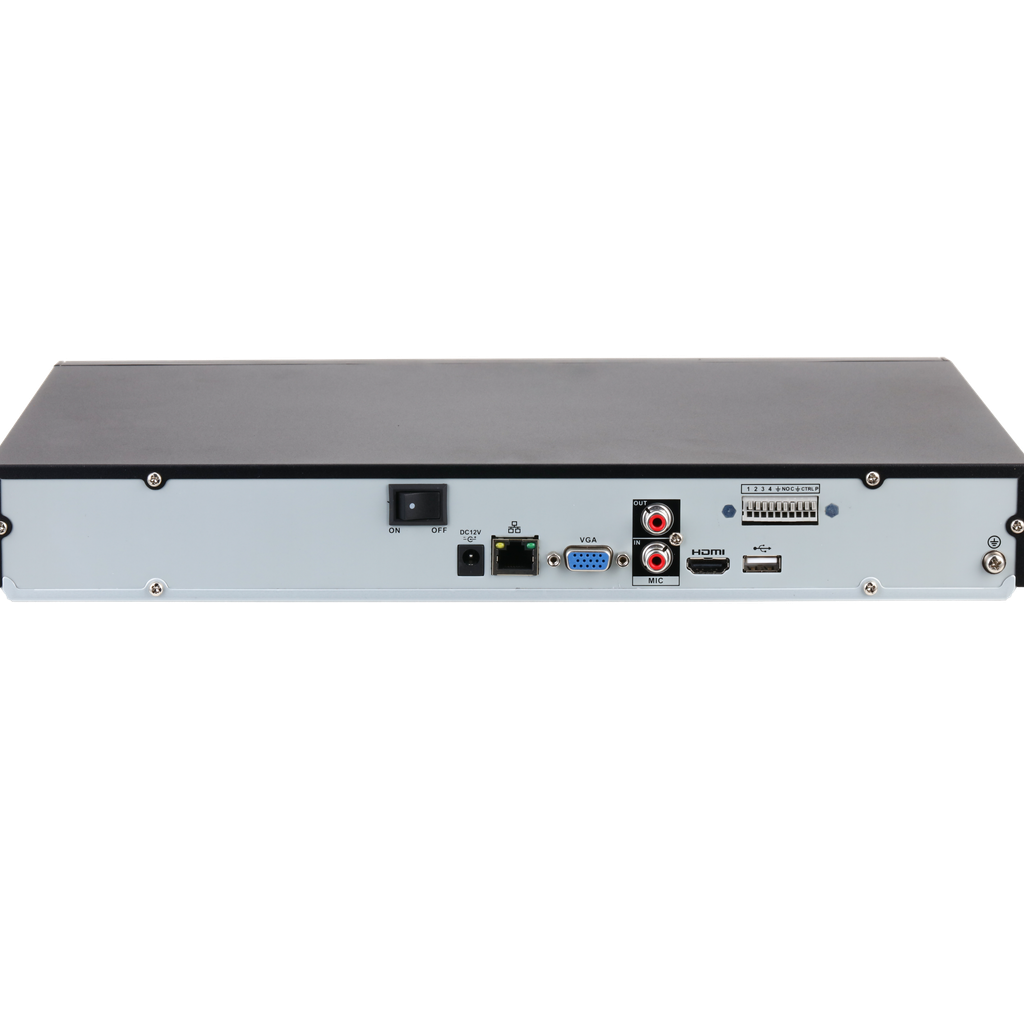 DHI-NVR4216-4KS3. NVR Dahua 16 canales soporta camaras hasta 12\tMP 2 HDD hasta 20TB soprota IA.