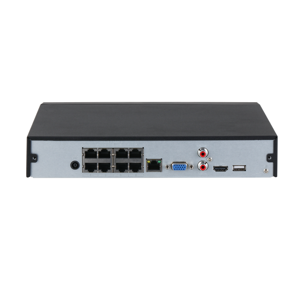 DHI-NVR4108HS-8P-4KS3. NVR Dahua 8 canales soporta camaras hasta 12MP 1 HDD hasta 20TB soprota IA.