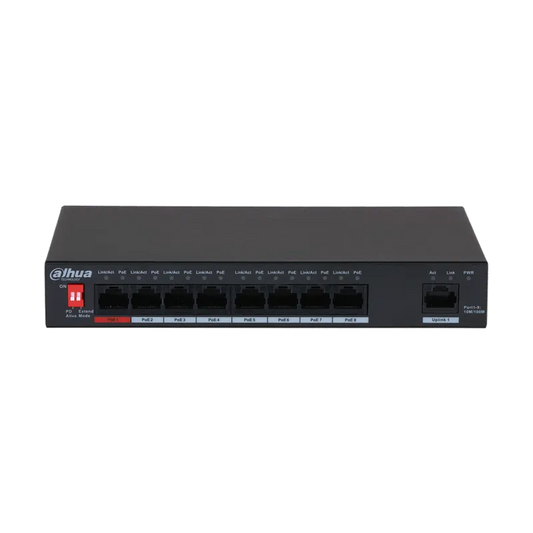 DH-PFS3009-8ET-96. Switch Poe Dahua 8 Puertos 10/100 + 1 Uplink 96w No Admin