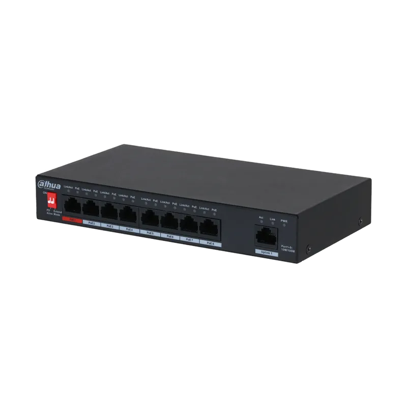 DH-PFS3009-8ET-96. Switch Poe Dahua 8 Puertos 10/100 + 1 Uplink 96w No Admin