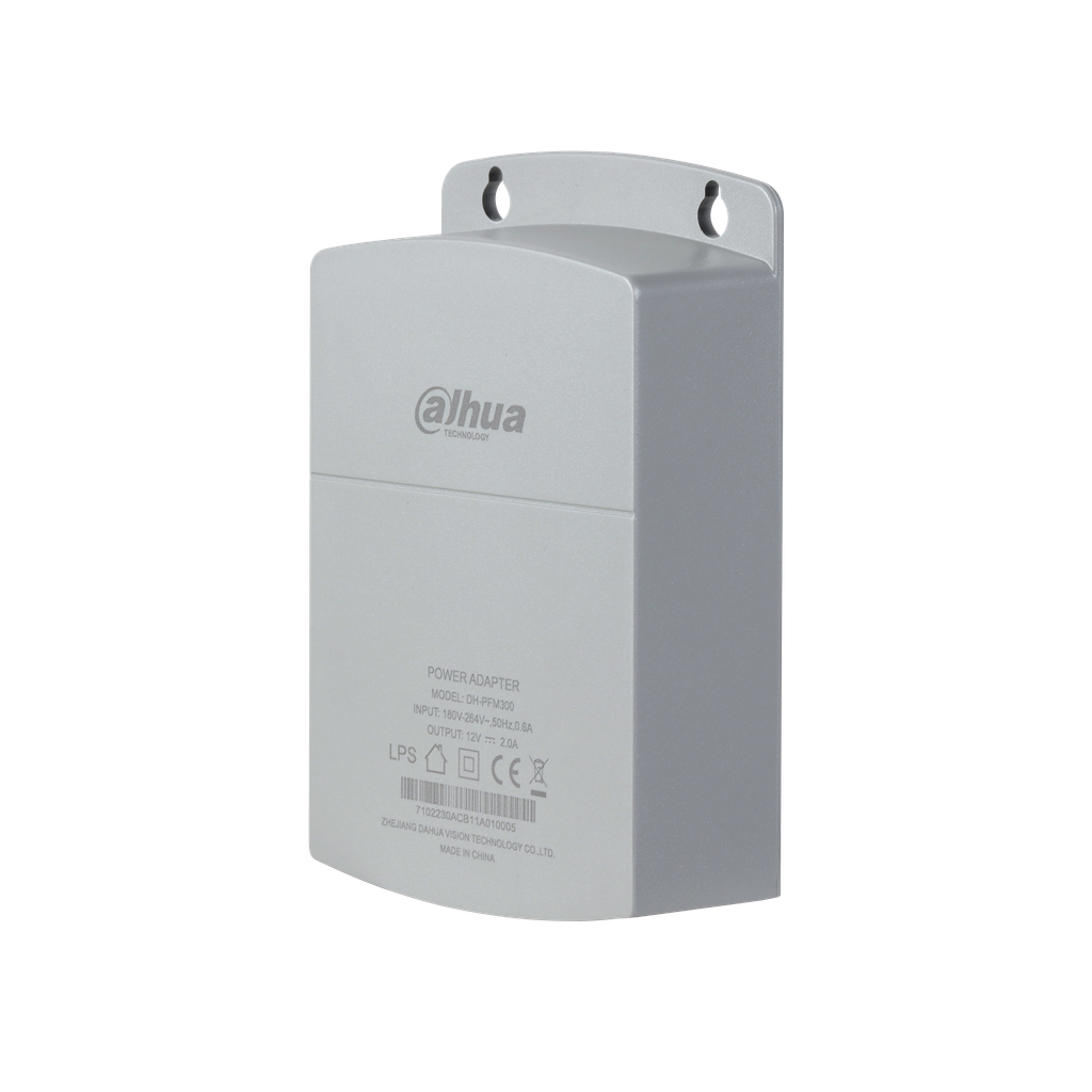 Adapatador de corriente 12V 2A Dahua water-proof de facil instalación. DH-PFM300.