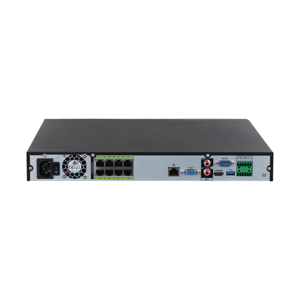 DHI-NVR5216-8P-EI. NVR Dahua 16 Canales 2 Discos 8 Puertas POE con IA