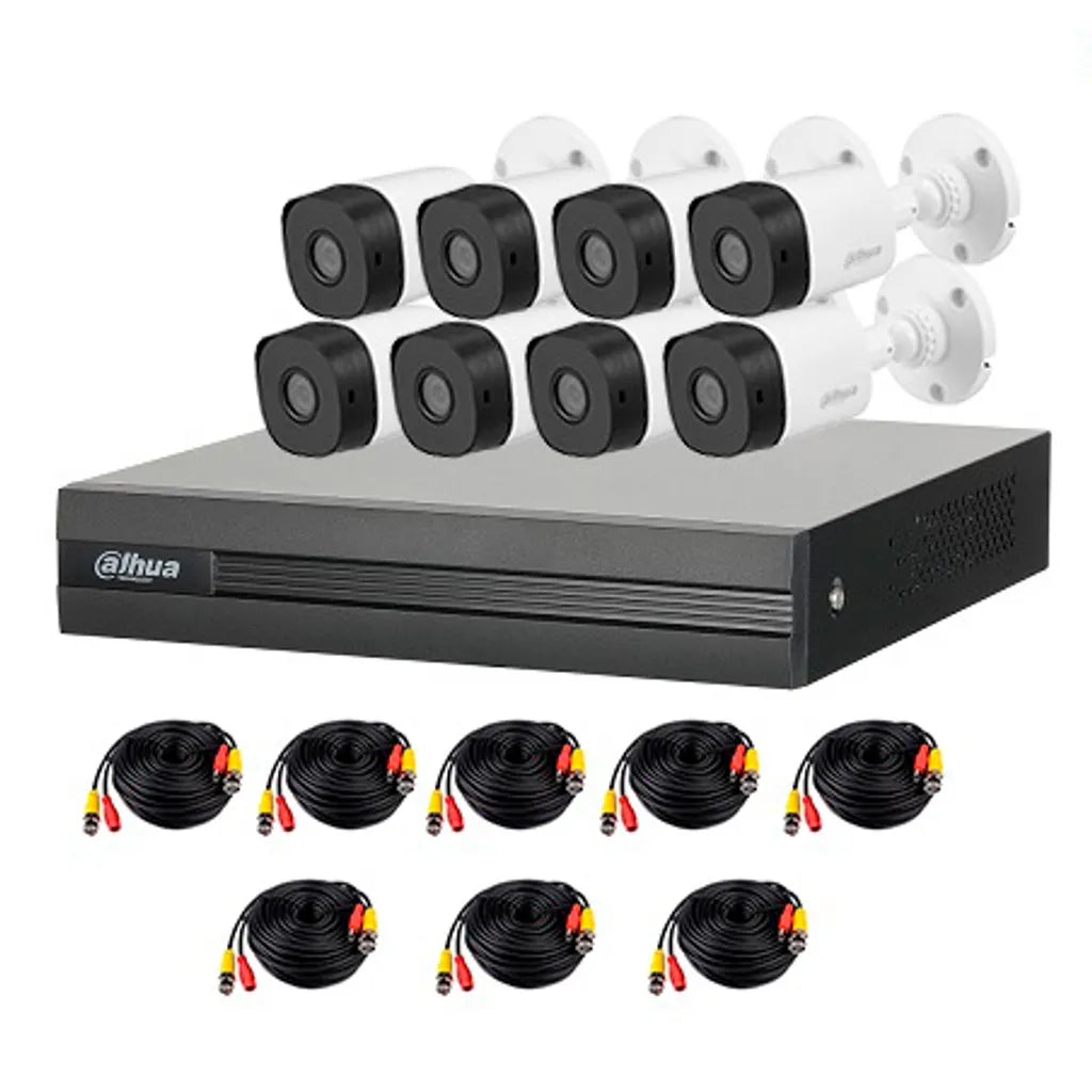 Spn-KIT/XVR1B08-I-1T/8-B1A21N-0280B. Kit XVR Dahua 8 canales con cámaras 2mp lente 2.8mm incluye di