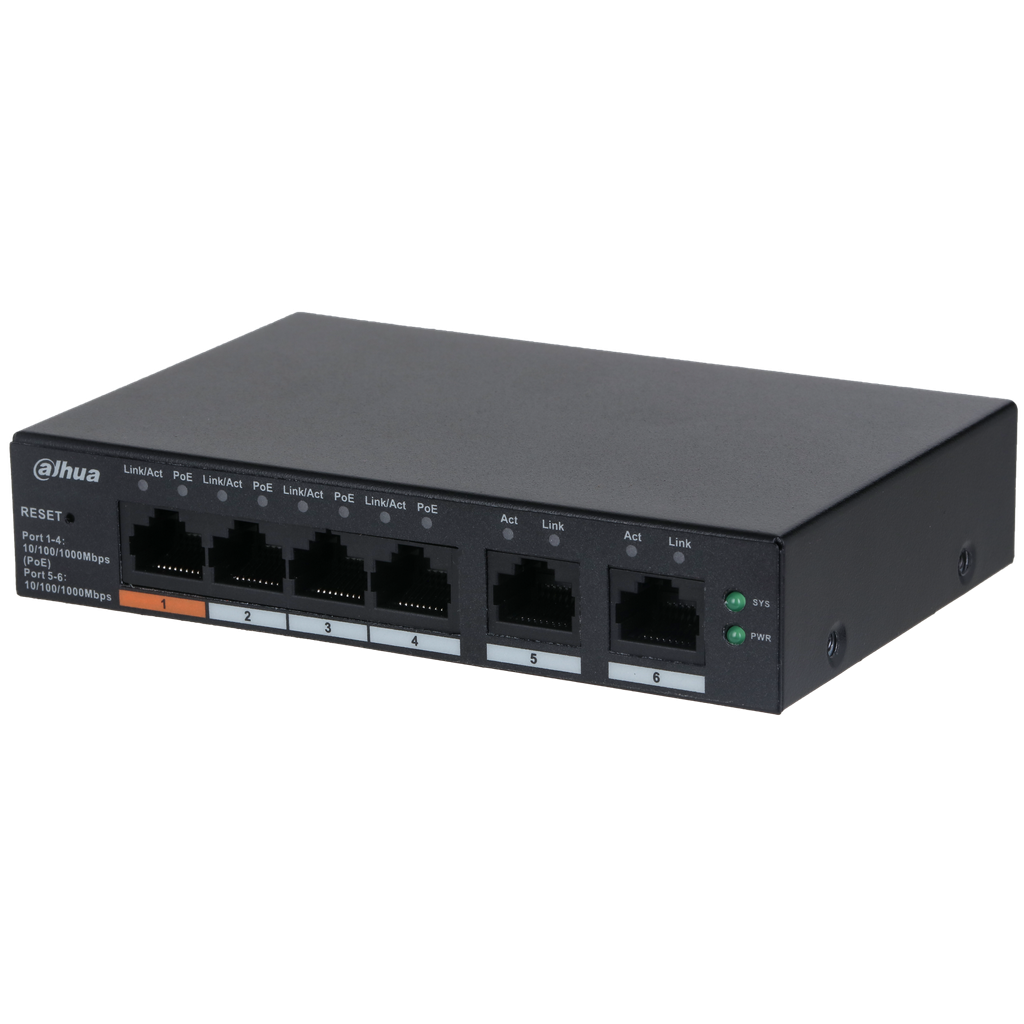 DH-CS4006-4GT-60. Switch Cloud Dahua 6 puertas Gigabit 4xPoe 2 Uplink