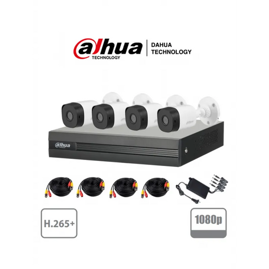 Kit 4 Camaras Dahua XVR 4 Bullet 2MP lente 3.6mm Disco 1Tb DH-KIT/XVR1B04-I-1T/4-B1A21N-0360B.