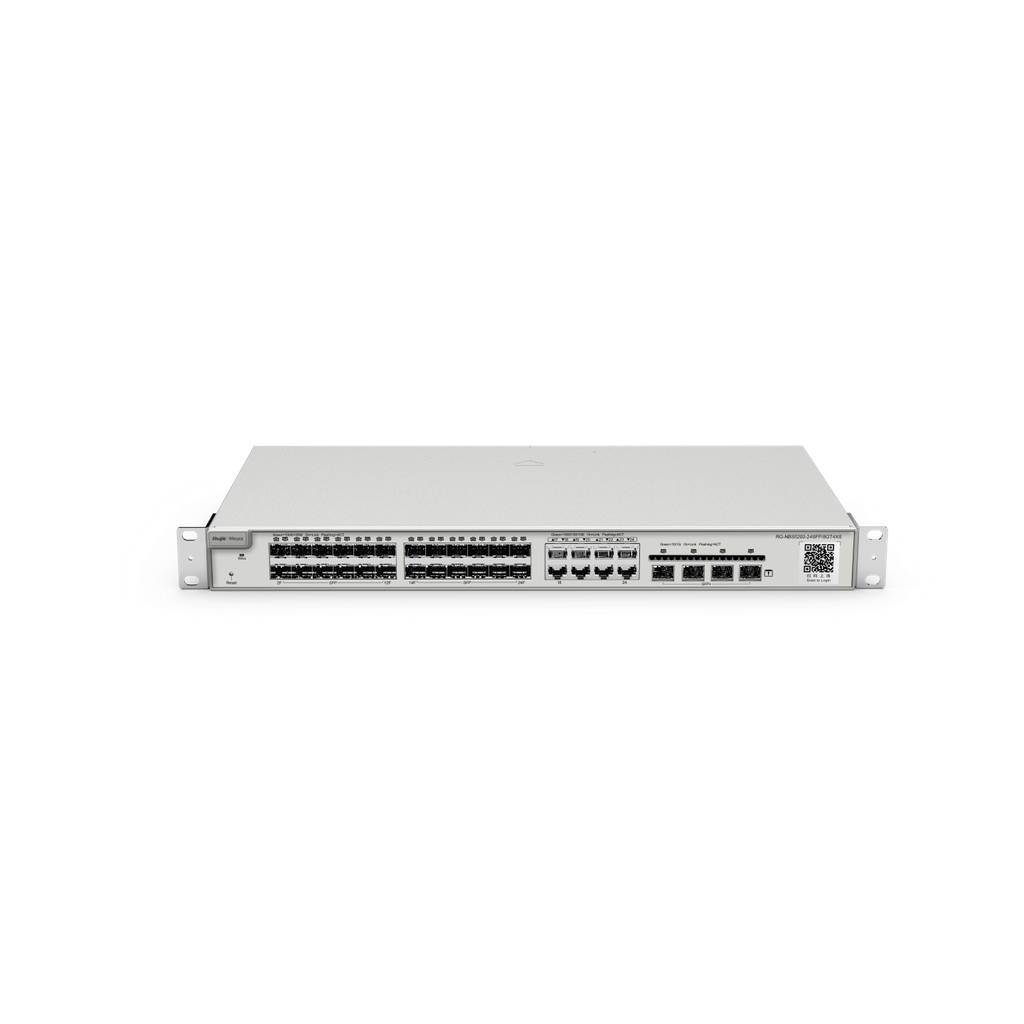 RG-NBS5200-24SFP/8GT4XS. Switch de capa 3 con 24 puertos SFP 1Gbps, 8 puertos GigaEthernet, 4 SPF+ h