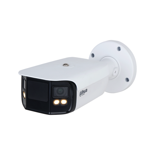 Cámara IP Dahua full-color doble lente 180° de 4MP cada lente IR DH-IPC-PFW5849P-A180-E2-ASTE-0360B.
