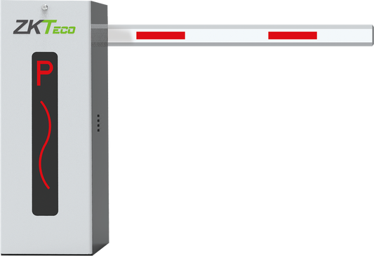 CMP200-4,5-I. barrera vehicular izq. con pluma telescópica de 4.5 metros. cuerpo color gris con indi